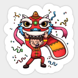 Young Man Performing A Lion Dance Sticker